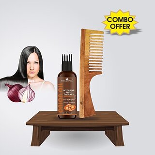                       PARK DANIEL Premium Onion Intensive Root Therapy Hair OiL (100 ml) & Natural & Ecofriendly Handmade Neem Wooden Dressing Handle Comb(7.5 inches) 1 Pc - Pack of 2 Item (2 Items in the set)                                              