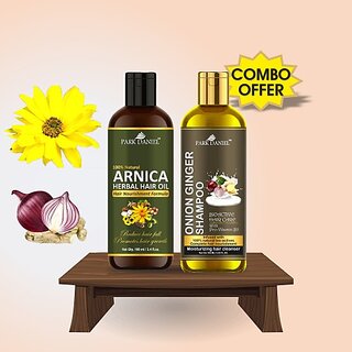 PARK DANIEL Premium Arnica Herbal Hair Oil & Onion Ginger Herbal Herbal Shampoo For Hair Growth Combo Pack Of 2 Bottle of 100 ml(200 ml) (2 Items in the set) PARK DANIEL Premium Arnica Herbal Hair Oil & Onion Ginger Herbal Herbal Shampoo For Hair Growth Combo Pack Of 2 Bottle of 100 ml(200 ml) (2 Items in the set)