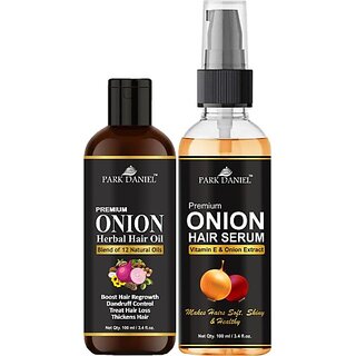 PARK DANIEL Premium Onion Herbal Oil & Onion Hair Serum - For Silky & Smooth Hair Combo Pack 2 Bottle of 100 ml(200 ml) (2 Items in the set) PARK DANIEL Premium Onion Herbal Oil & Onion Hair Serum - For Silky & Smooth Hair Combo Pack 2 Bottle of 100 ml(200 ml) (2 Items in the set)