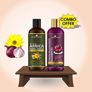                       PARK DANIEL Premium Arnica Herbal Hair Oil & Onion Blackseed Herbal Shampoo For Hair Growth Combo Pack Of 2 Bottle of 100 ml(200 ml) (2 Items in the set)                                              