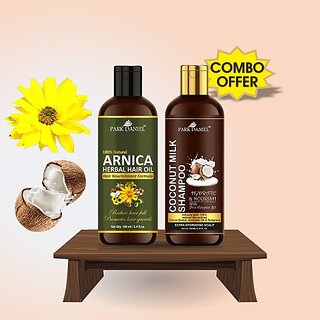                       PARK DANIEL Premium Arnica Herbal Hair Oil & Coconut Milk Herbal Shampoo For Hair Growth Combo Pack Of 2 Bottle of 100 ml(200 ml) (2 Items in the set)                                              