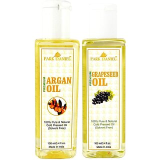                       PARK DANIEL Organic Argan oil and Grapeseed oil - Natural & Undiluted combo of 2 bottles of 100 ml (200ml) (300 ml)                                              