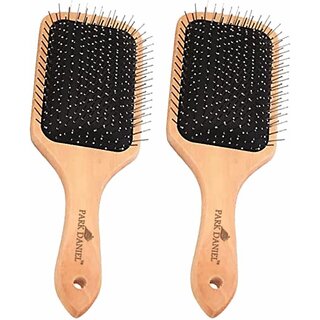 PARK DANIEL Wooden Bamboo Eco Friendly Paddle Hair Brush Help Growth & Add Hair Shine Pack 2 ()