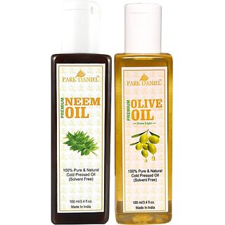 PARK DANIEL Organic Neem oil and Olive oil - Natural & Undiluted combo of 2 bottles of 100 ml (200ml) (200 ml) PARK DANIEL Organic Neem oil and Olive oil - Natural & Undiluted combo of 2 bottles of 100 ml (200ml) (200 ml)