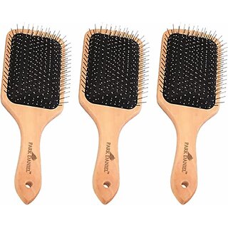                      PARK DANIEL Wooden Bamboo Eco Friendly Paddle Hair Brush Help Growth & Add Hair Shine Pack 3 ()                                              