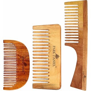                       PARK DANIEL Natural & Ecofriendly Handcrafted Wooden Beard Comb(4 inches), Neem Wooden Dressing Handle Comb(7.5 inches) & Medium Detangler Comb(5.5 inches) pack of 3 pcs. ()                                              