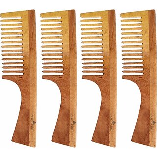                       PARK DANIEL Natural & Ecofriendly Handmade Neem Wooden Dressing Handle Comb(7.5 inches)- For Stimulate Hair growth and Antidandruff Unisex pack of 4 Pcs ()                                              