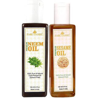 PARK DANIEL Organic Neem oil and Sesame oil - Natural & Undiluted combo of 2 bottles of 100 ml (200ml) (200 ml) PARK DANIEL Organic Neem oil and Sesame oil - Natural & Undiluted combo of 2 bottles of 100 ml (200ml) (200 ml)