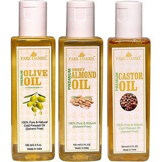                       PARK DANIEL Pure Olive Oil and Sweet Almond oil and Castor Oil Combo of 3 No.100 ml Bottles(300 ml) (300 ml)                                              