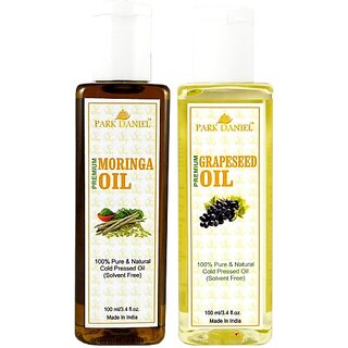                      PARK DANIEL Organic Moringa oil and Grapeseed oil - Natural & Undiluted combo of 2 bottles of 100 ml (200ml) (200 ml)                                              