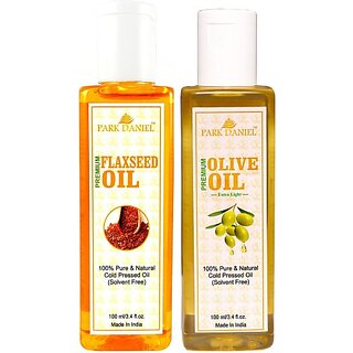 PARK DANIEL Organic Flaxseed oil and Olive oil - Natural & Undiluted combo of 2 bottles of 100 ml (200ml) (200 ml) PARK DANIEL Organic Flaxseed oil and Olive oil - Natural & Undiluted combo of 2 bottles of 100 ml (200ml) (200 ml)