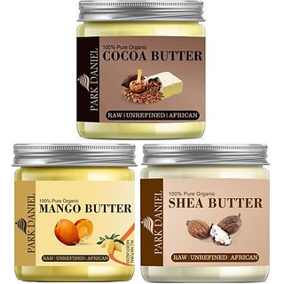                       PARK DANIEL 100% Natural Mango Butter, Shea Butter & Cocoa Butter - RAW, UNREFINED & AFRICAN- For Moisturization of Body and Skin Combo Pack 3 Jars of 50 gms(150 gms) (150 g)                                              