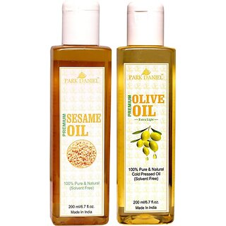                       PARK DANIEL Premium Virgin Sesame Oil and Olive Oil Combo pack of 2 bottles of 200 ml(400 ml) Hair Oil (400 ml)                                              
