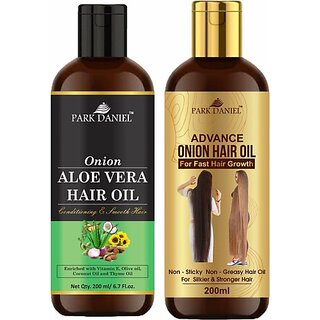 PARK DANIEL Onion Aloe Vera Hair Oil & Advance Onion Hair Oil Combo Of 2 of 200 ml(400 ml) Hair Oil (400 ml) PARK DANIEL Onion Aloe Vera Hair Oil & Advance Onion Hair Oil Combo Of 2 of 200 ml(400 ml) Hair Oil (400 ml)