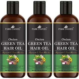                       PARK DANIEL Premium Onion Green Tea Hair Oil Enriched With Vitamin E -For Hair Fall Control Combo Pack 3 Bottle of 100 ml(300 ml) Hair Oil (300 ml)                                              