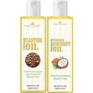 PARK DANIEL Premium Virgin Coconut oil and Castor Oil Combo pack of 2 bottles of 100 ml(200 ml) Hair Oil (200 ml) PARK DANIEL Premium Virgin Coconut oil and Castor Oil Combo pack of 2 bottles of 100 ml(200 ml) Hair Oil (200 ml)