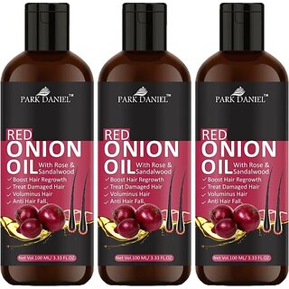                       PARK DANIEL 100% Pure & Natural RED ONION OIL- For Hair Regrowth & Anti Hair fall Combo Pack of 3 Bottles of 100 ml Hair Oil (300 ml)                                              