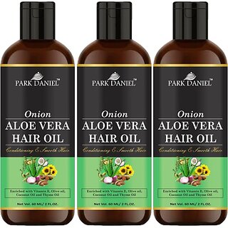 PARK DANIEL Premium Onion Aloe Vera Hair Oil Enriched With Vitamin E-For Conditioning and Smooth Hair Combo Pack 3 Bottle of 60 ml(180 ml) Hair Oil (180 ml) PARK DANIEL Premium Onion Aloe Vera Hair Oil Enriched With Vitamin E-For Conditioning and Smooth Hair Combo Pack 3 Bottle of 60 ml(180 ml) Hair Oil (180 ml)