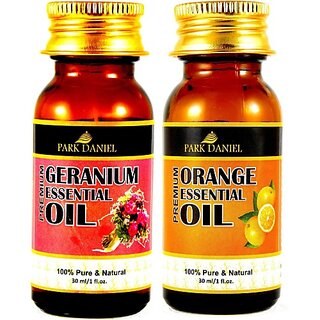 PARK DANIEL Pure and Natural Geranium and Orange Essential oil combo of 2 bottles of 30 ml(60 ml) Hair Oil (60 ml) PARK DANIEL Pure and Natural Geranium and Orange Essential oil combo of 2 bottles of 30 ml(60 ml) Hair Oil (60 ml)