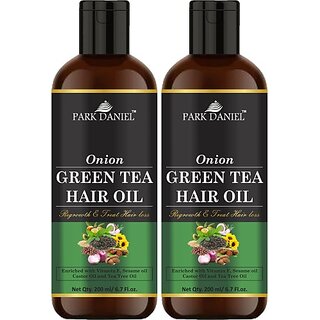                       PARK DANIEL Premium Onion Green Tea Hair Oil Enriched With Vitamin E - For Hair Fall Control Combo Pack 2 Bottle of 200 ml(400 ml) Hair Oil (400 ml)                                              