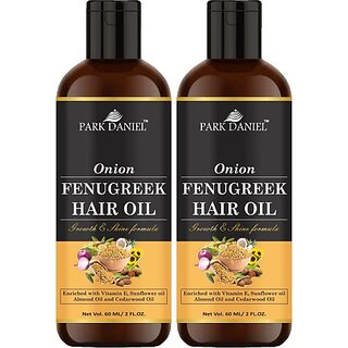                       PARK DANIEL Premium Onion Fenugreek Hair Oil Enriched With Vitamin E-For Hair Growth and Shine Combo Pack 2 Bottle of 60 ml (120 ml) Hair Oil (120 ml)                                              