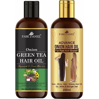                       PARK DANIEL Onion Green Tea Hair Oil & Advance Onion Hair Oil Combo Of 2 of 200 ml(400 ml) Hair Oil (400 ml)                                              