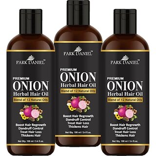                       PARK DANIEL Premium ONION Herbal Hair oil- For Hair Regrowth, Dandruff Control, Treat Hair loss & Thickens hair Combo pack of 3 bottles of 100 ml(300 ml) Hair Oil (300 ml)                                              