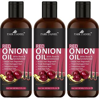 PARK DANIEL 100% Pure & Natural RED ONION OIL- For Hair Regrowth & Anti Hair fall Combo Pack of 3 Bottles of 60 ml Hair Oil (180 ml) PARK DANIEL 100% Pure & Natural RED ONION OIL- For Hair Regrowth & Anti Hair fall Combo Pack of 3 Bottles of 60 ml Hair Oil (180 ml)