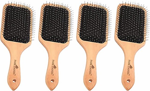 PARK DANIEL Wooden Bamboo Eco Friendly Paddle Hair Brush Help Growth & Add Hair Shine Pack 4 ()