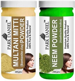 PARK DANIEL Pure & Natural Multani Mitti Powder & Neem Powder Combo Pack of 2 Bottles of 100 gm (200 gm ) (200 ml)