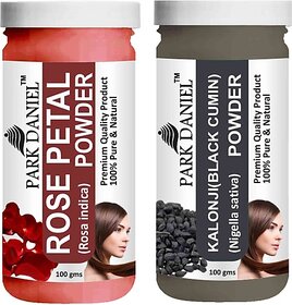 PARK DANIEL Pure & Natural Rose Petal Powder & Kalonji(Black Cumin) Powder Combo Pack of 2 Bottles of 100 gm (200 gm ) (200 ml)