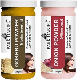 PARK DANIEL Pure & Natural Gokhru Powder & Onion Powder Combo Pack of 2 Bottles of 100 gm (200 gm ) (200 ml)