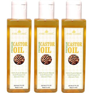                       PARK DANIEL Cold Pressed Castor Oil- 100% Pure & Natural Combo Pack of 3 bottles of 200 ml(600 ml) Hair Oil (600 g)                                              