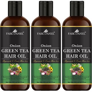                       PARK DANIEL Premium Onion Green Tea Hair Oil Enriched With Vitamin E - For Hair Fall Control Combo Pack 3 Bottle of 200 ml(600 ml) Hair Oil (600 ml)                                              