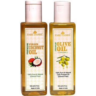                       PARK DANIEL Premium Virgin Coconut oil and Olive Oil Combo pack of 2 bottles of 100 ml(200 ml) Hair Oil (200 ml)                                              