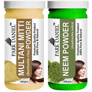                       PARK DANIEL Pure & Natural Multani Mitti Powder & Neem Powder Combo Pack of 2 Bottles of 100 gm (200 gm ) (200 ml)                                              