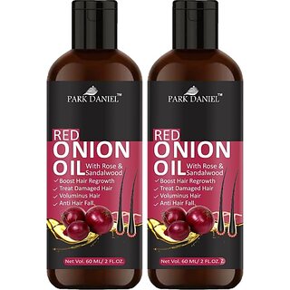                       PARK DANIEL 100% Pure & Natural RED ONION OIL- For Hair Regrowth & Anti Hair fall Combo Pack of 2 Bottles of 60 ml Hair Oil (120 ml)                                              