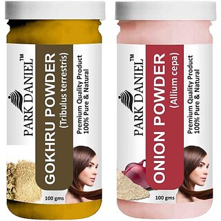PARK DANIEL Pure & Natural Gokhru Powder & Onion Powder Combo Pack of 2 Bottles of 100 gm (200 gm ) (200 ml)