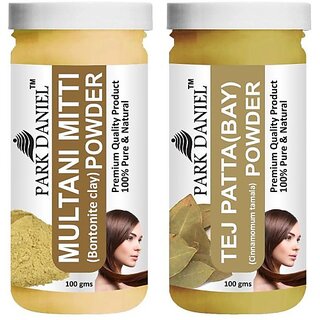                       PARK DANIEL Pure & Natural Multani Mitti Powder & Tej Patta(Bay) Powder Combo Pack of 2 Bottles of 100 gm (200 gm ) (200 ml)                                              