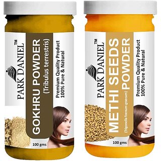                       PARK DANIEL Pure & Natural Gokhru Powder & Methi Powder Combo Pack of 2 Bottles of 100 gm (200 gm ) (200 ml)                                              