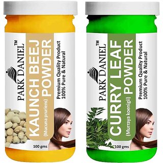                       PARK DANIEL Pure & Natural Kaunch Beej Powder & Curry Leaf Powder Combo Pack of 2 Bottles of 100 gm (200 gm ) (200 ml)                                              
