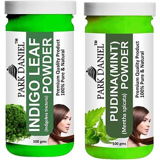                       PARK DANIEL Pure & Natural Indigo Leaf Powder & Pudina(Mint)Powder Combo Pack of 2 Bottles of 100 gm (200 gm ) (200 ml)                                              