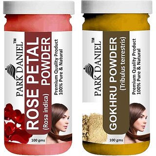 PARK DANIEL Pure & Natural Rose Petal Powder & Gokhru Powder Combo Pack of 2 Bottles of 100 gm (200 gm ) (200 ml) PARK DANIEL Pure & Natural Rose Petal Powder & Gokhru Powder Combo Pack of 2 Bottles of 100 gm (200 gm ) (200 ml)