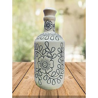                       Artfire Studio  White Floral Ceramic Oil Dispenser 1000 Ml for Kitchen,Oil Bottle,Oil Sprayer,Vinegar Bottle                                              