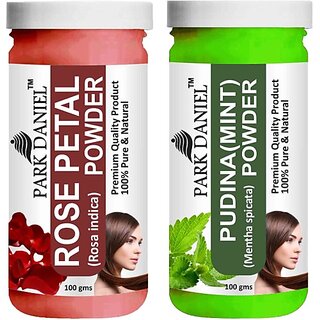                       PARK DANIEL Pure & Natural Rose Petal Powder & Pudina(Mint)Powder Combo Pack of 2 Bottles of 100 gm (200 gm ) (200 ml)                                              