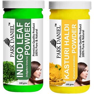                       PARK DANIEL Pure & Natural Indigo Leaf Powder & Kasturi Haldi Powder Combo Pack of 2 Bottles of 100 gm (200 gm ) (200 ml)                                              