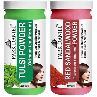                       PARK DANIEL Pure & Natural Tulsi Powder & Red Sandalwood Powder Combo Pack of 2 Bottles of 100 gm (200 gm ) (200 ml)                                              