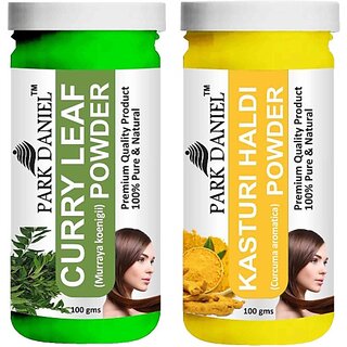                      PARK DANIEL Pure & Natural Curry Leaf Powder & Kasturi Haldi Powder Combo Pack of 2 Bottles of 100 gm (200 gm ) (200 ml)                                              