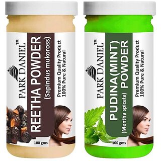                       PARK DANIEL Pure & Natural Reetha Powder & Pudina(Mint)Powder Combo Pack of 2 Bottles of 100 gm (200 gm ) (200 ml)                                              