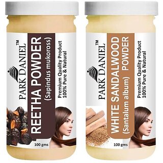                       PARK DANIEL Pure & Natural Reetha Powder & White Sandalwood Powder Combo Pack of 2 Bottles of 100 gm (200 gm ) (200 ml)                                              